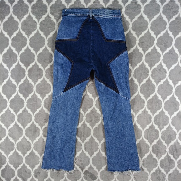 Revice Denim Denim - Revice Denim Flare Jeans Women 24 Blue Star Patch Two Tone Raw Hem
